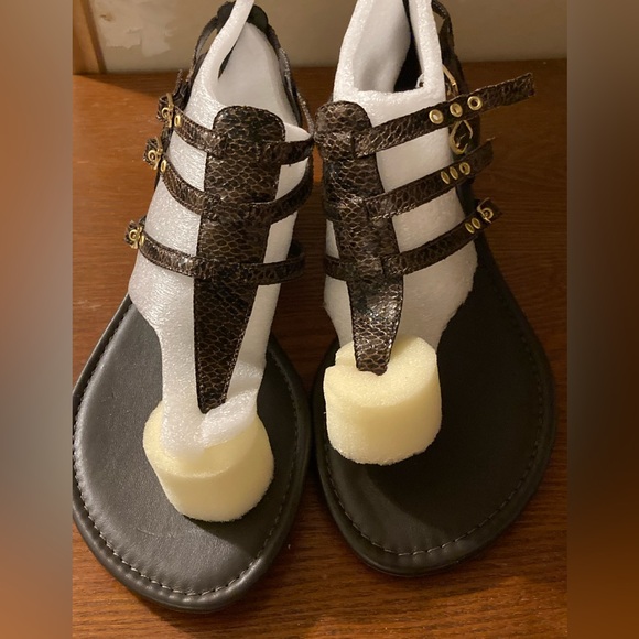 Croc skin Brown wedge sandals size 10w - Picture 2 of 5